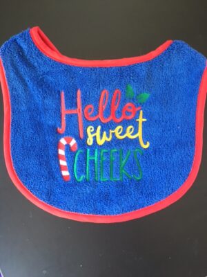 Adult Bib Blue with slogan Hello Sweet Cheeks