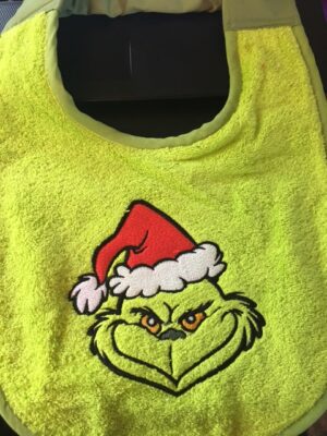Adult Bib in Green with "Grinch" logo
