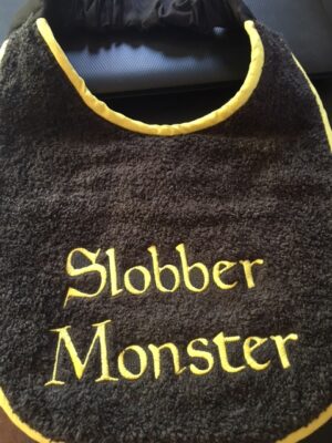 Adult Bib two colours & slogan "Slobber Monster"